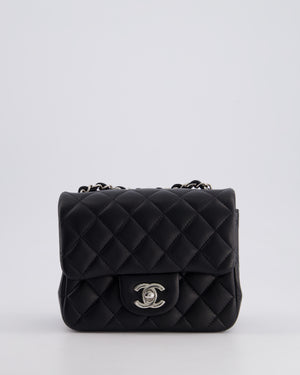 Chanel Black Mini Square Single Flap Bag in Calfskin Leather with Silver Hardware