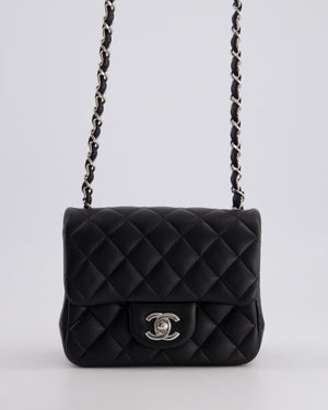 Chanel Black Mini Square Single Flap Bag in Calfskin Leather with Silver Hardware
