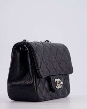 Chanel Black Mini Square Single Flap Bag in Calfskin Leather with Silver Hardware