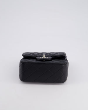 Chanel Black Mini Square Single Flap Bag in Calfskin Leather with Silver Hardware