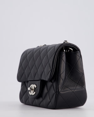 Chanel Black Mini Square Single Flap Bag in Calfskin Leather with Silver Hardware