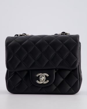Chanel Black Mini Square Single Flap Bag in Calfskin Leather with Silver Hardware