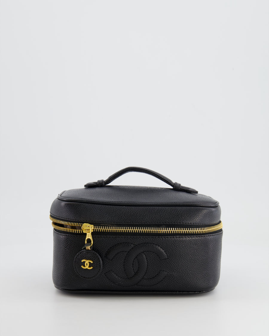Chanel Vintage Black Vanity Bag in Caviar Leather with 24K Gold Hardware
