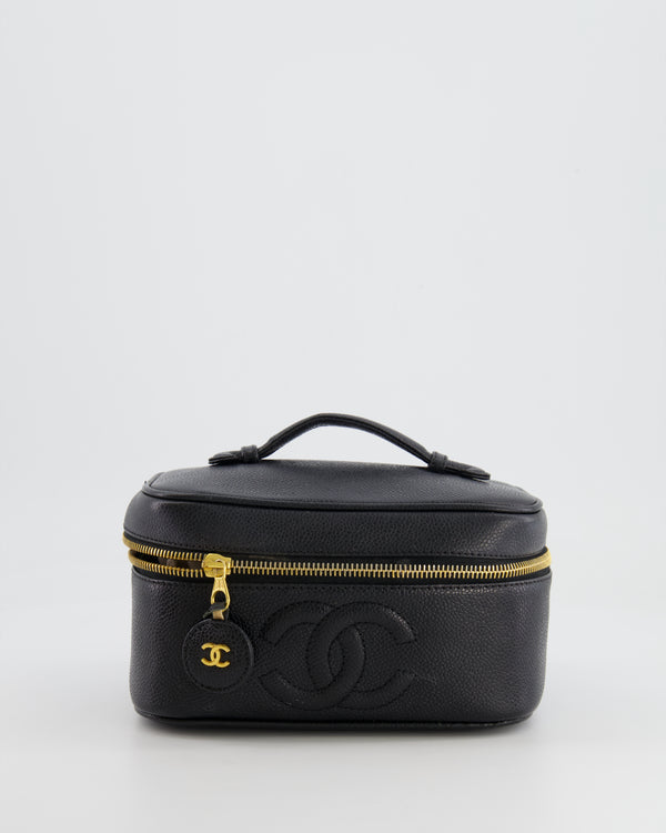 Chanel Vintage Black Vanity Bag in Caviar Leather with 24K Gold Hardware