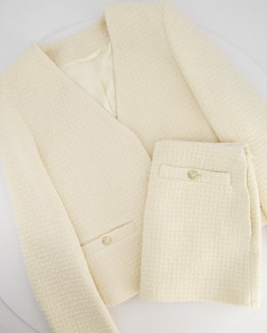 Gucci Current Season Cream Wool Boucle-Tweed Mini Skirt and Blazer Jacket Set With Silver Logo Detail Size IT 38 (UK 6) RRP 3120£