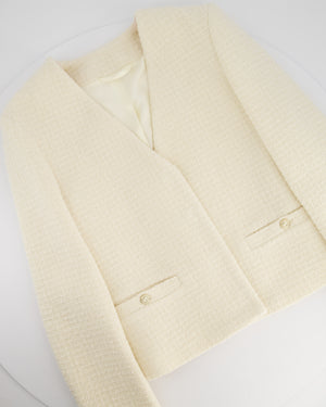 Gucci Current Season Cream Wool Boucle-Tweed Mini Skirt and Blazer Jacket Set With Silver Logo Detail Size IT 38 (UK 6) RRP 3120£
