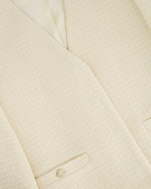 Gucci Current Season Cream Wool Boucle-Tweed Mini Skirt and Blazer Jacket Set With Silver Logo Detail Size IT 38 (UK 6) RRP 3120£