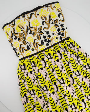 Giambattista Valli Lace & Floral Embroidery Yellow, Pink, Black Strapless Mini Dress size IT 40 (UK 8)