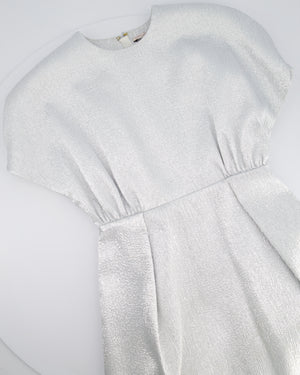 Emilia Wickstead Metallic Silver Short Sleeve A-Line Mini Dress Size UK 6