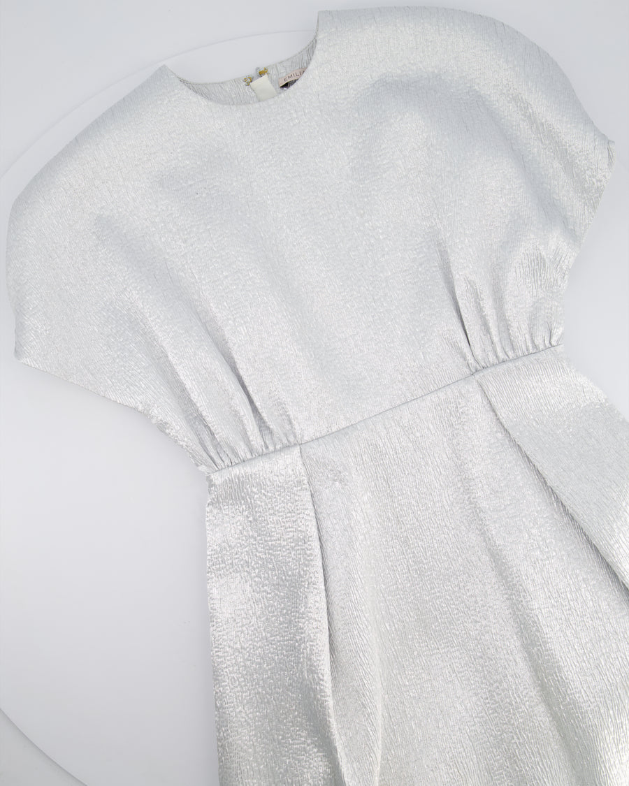 Emilia Wickstead Metallic Silver Short Sleeve A-Line Mini Dress Size UK 6