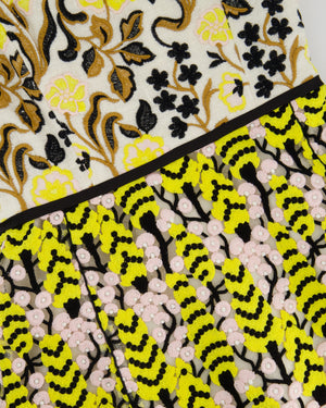 Giambattista Valli Lace & Floral Embroidery Yellow, Pink, Black Strapless Mini Dress size IT 40 (UK 8)