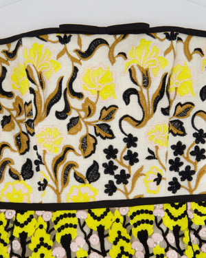 Giambattista Valli Lace & Floral Embroidery Yellow, Pink, Black Strapless Mini Dress size IT 40 (UK 8)