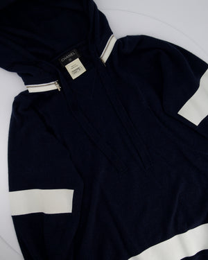 Chanel Navy Two-Piece Cashmere Tracksuit Set with Detachable Hood Detail Size FR 40 (UK 12)
