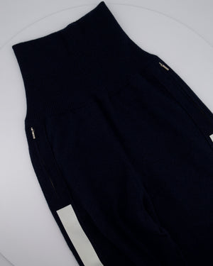 Chanel Navy Two-Piece Cashmere Tracksuit Set with Detachable Hood Detail Size FR 40 (UK 12)