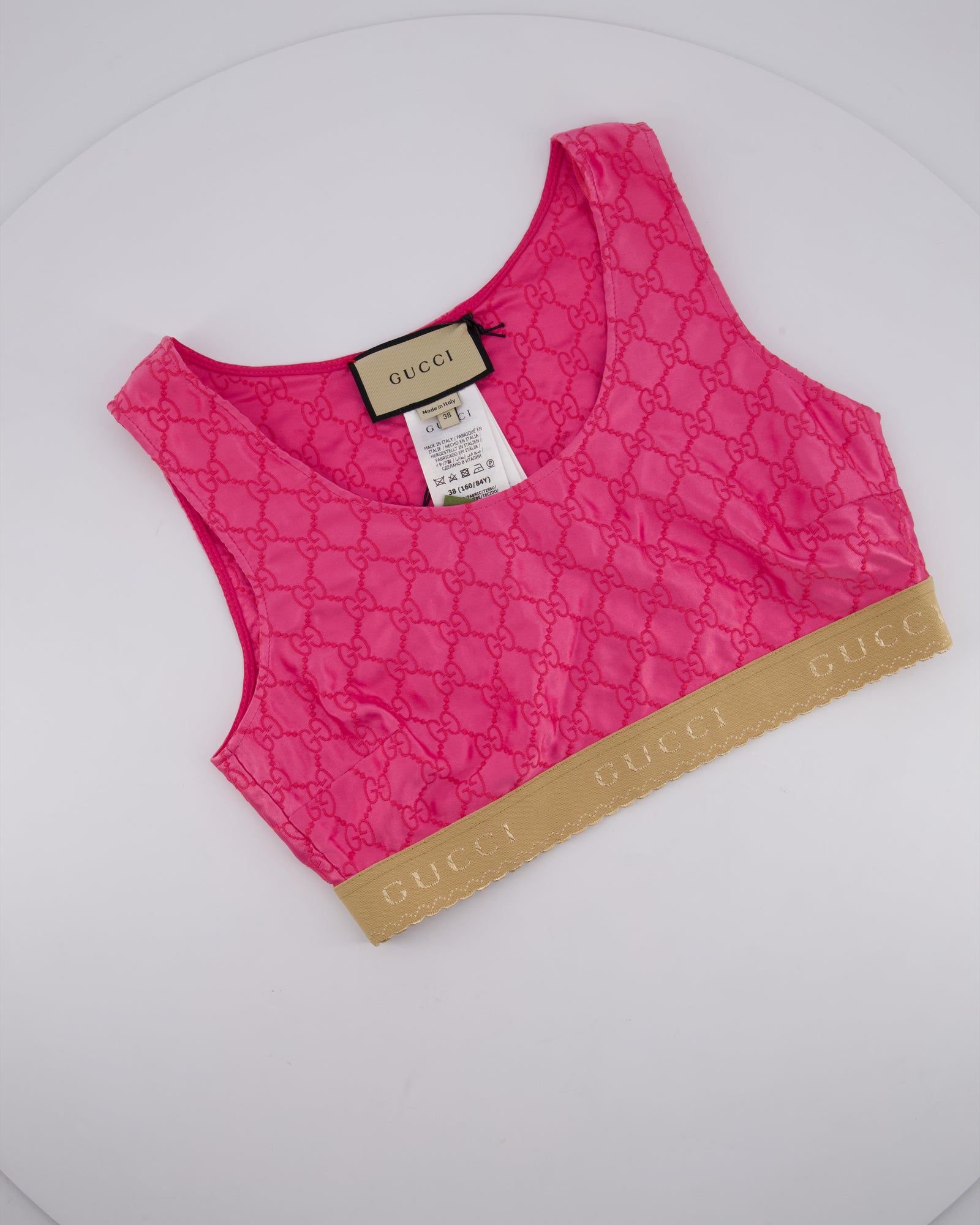 Gucci Pink Silk Monogram Top Shorts Set with Beige Logo