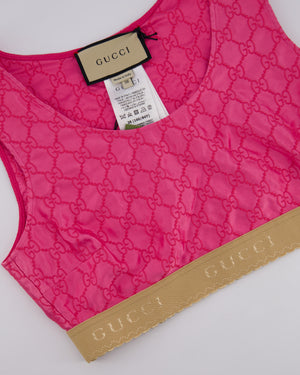 Gucci Pink Silk Monogram Top Shorts Set with Beige Logo Elasticated Detail Size IT 38 (UK 6)