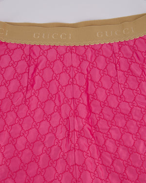 Gucci Pink Silk Monogram Top Shorts Set with Beige Logo Elasticated Detail Size IT 38 (UK 6)