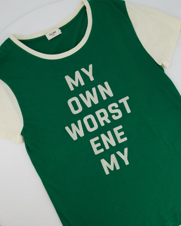 Celine SS20 Green and White "My Own Worst Enemy" T Shirt Size S (UK 8)
