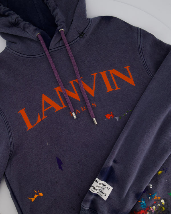 Lanvin X Gallery Dept Blue Washed Logo Hoodie with Paint Detail Size Small (UK 8)
