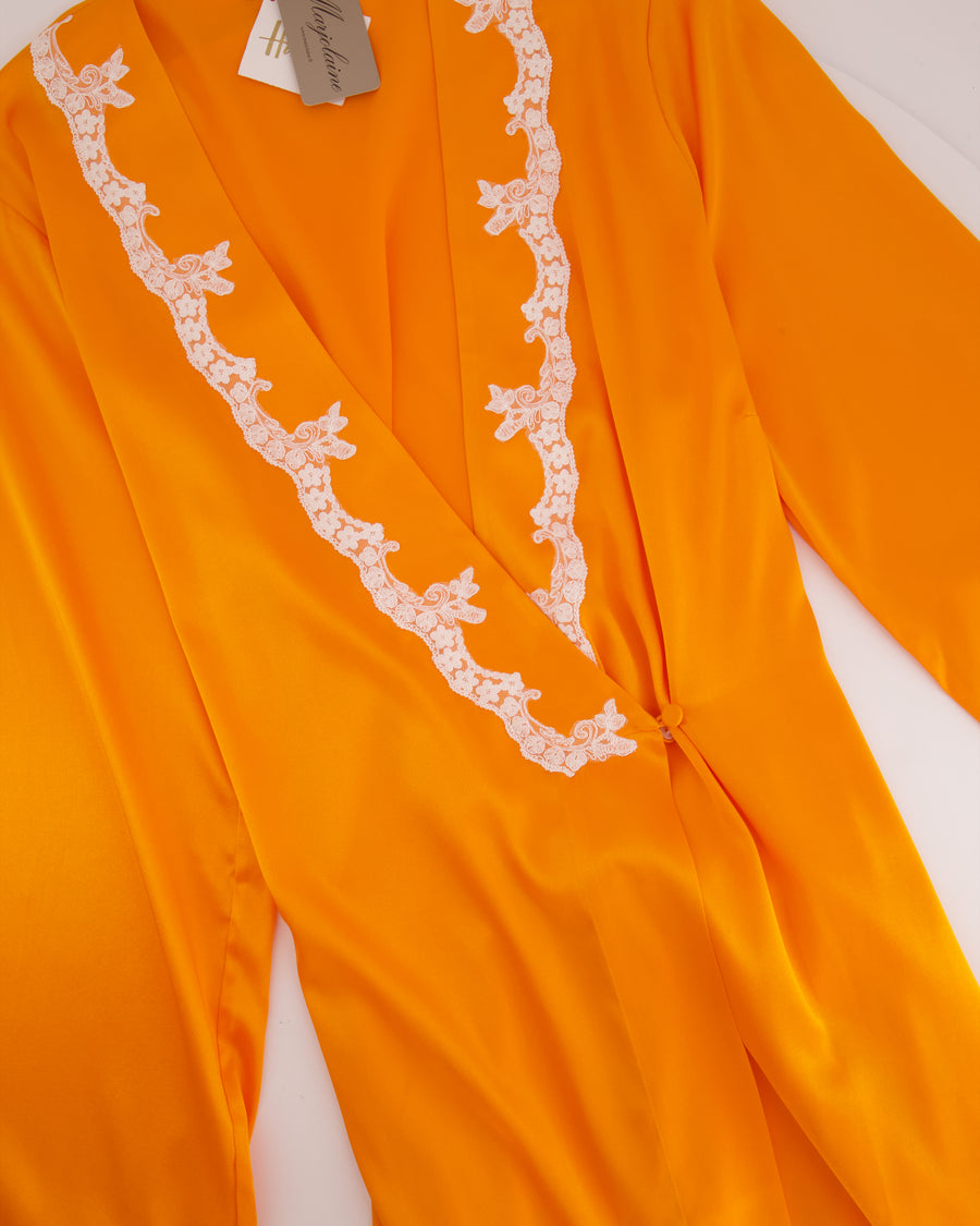 Margiolaine Silk Orange Robe with White Lace Detail Size IT 42 (UK 10)