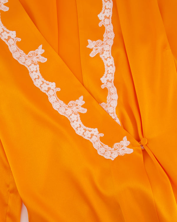 Margiolaine Silk Orange Robe with White Lace Detail Size IT 42 (UK 10)