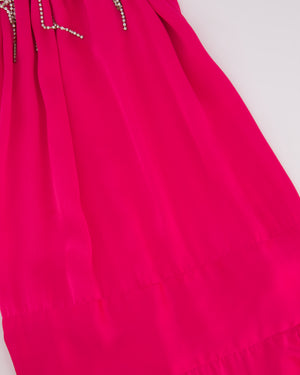 Harmur Silk Fuchsia Maxi Dress with Crystal Neck Detail Size S (UK 8)