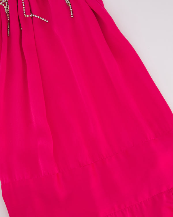 Harmur Silk Fuchsia Maxi Dress with Crystal Neck Detail Size S (UK 8)