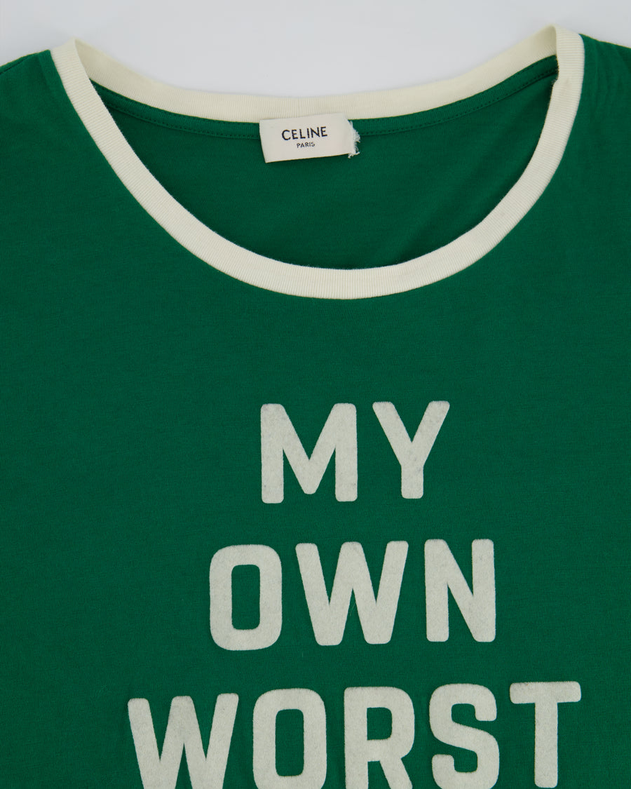 Celine SS20 Green and White "My Own Worst Enemy" T Shirt Size S (UK 8)