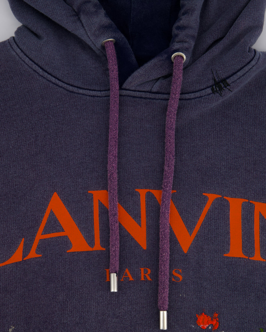 Lanvin X Gallery Dept Blue Washed Logo Hoodie with Paint Detail Size Small (UK 8)