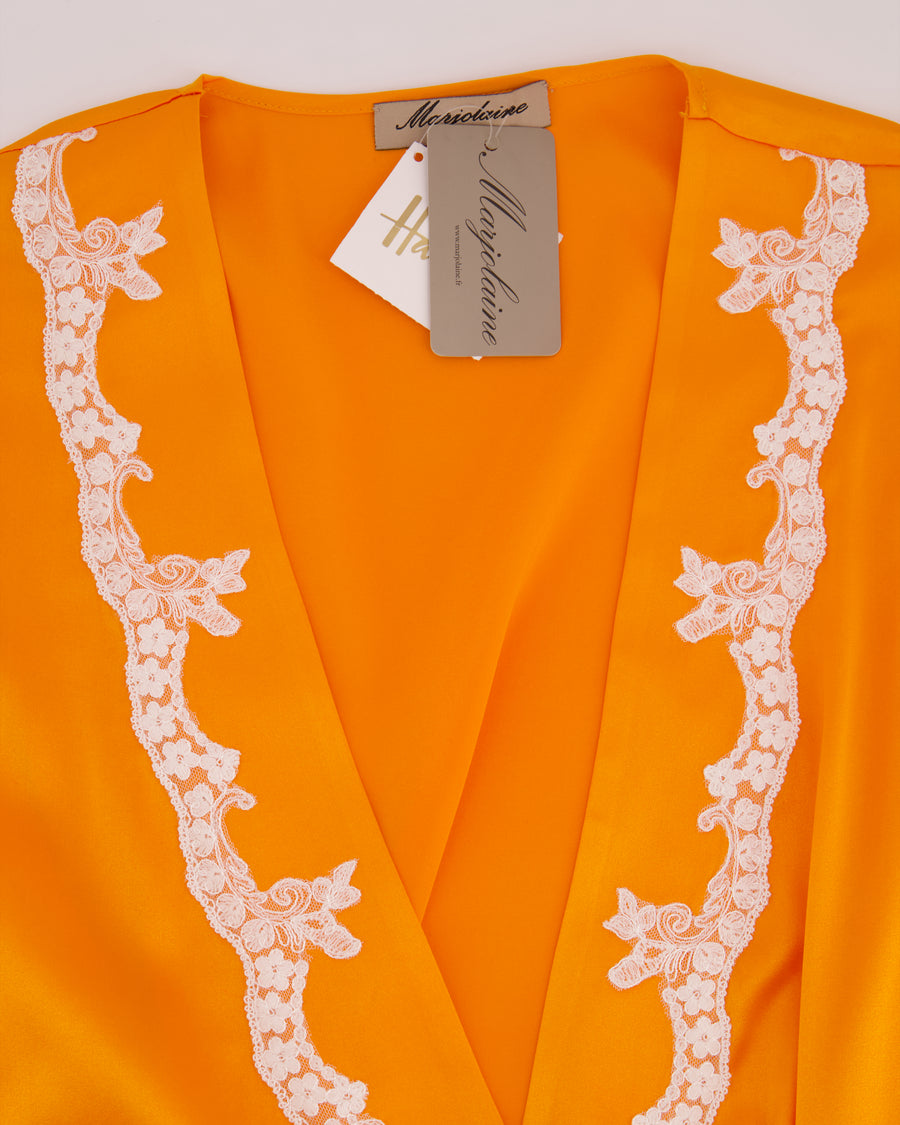 Margiolaine Silk Orange Robe with White Lace Detail Size IT 42 (UK 10)