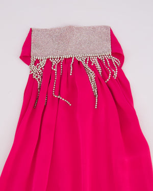 Harmur Silk Fuchsia Maxi Dress with Crystal Neck Detail Size S (UK 8)