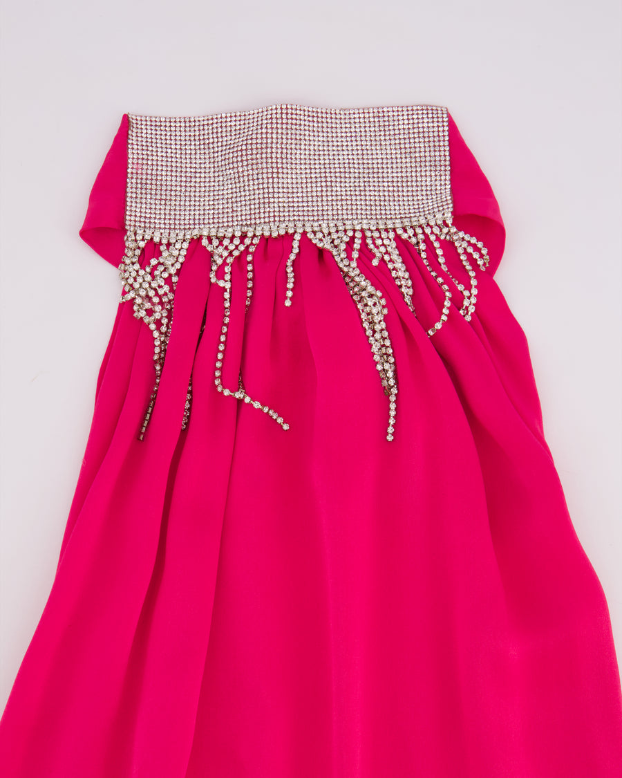 Harmur Silk Fuchsia Maxi Dress with Crystal Neck Detail Size S (UK 8)