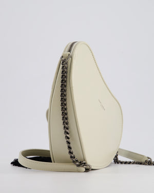 Saint Laurent Cream Heart Cross-Body Bag in Smooth Calfskin with Black Tassle Detail and Silver Hardware