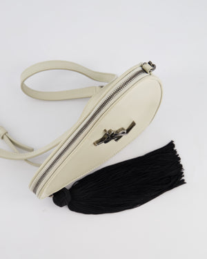 Saint Laurent Cream Heart Cross-Body Bag in Smooth Calfskin with Black Tassle Detail and Silver Hardware
