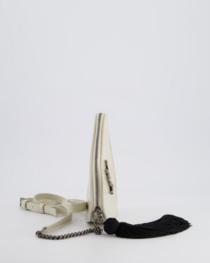 Saint Laurent Cream Heart Cross-Body Bag in Smooth Calfskin with Black Tassle Detail and Silver Hardware