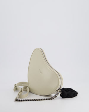 Saint Laurent Cream Heart Cross-Body Bag in Smooth Calfskin with Black Tassle Detail and Silver Hardware