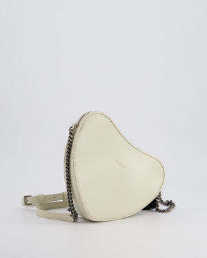 Saint Laurent Cream Heart Cross-Body Bag in Smooth Calfskin with Black Tassle Detail and Silver Hardware