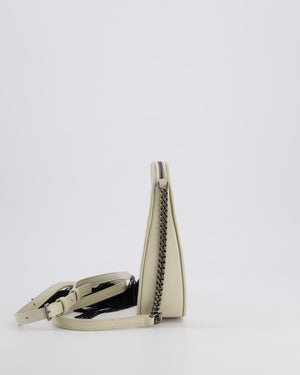 Saint Laurent Cream Heart Cross-Body Bag in Smooth Calfskin with Black Tassle Detail and Silver Hardware