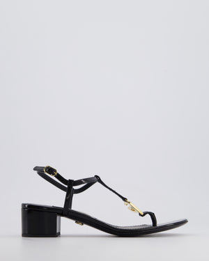 Dolce Gabbana Black Patent Leather Sandals with Block Heel and Gold Logo Detail Size EU 38.5