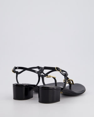 Dolce Gabbana Black Patent Leather Sandals with Block Heel and Gold Logo Detail Size EU 38.5