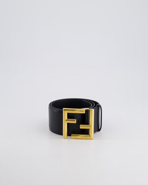 Fendi Black Leather Oversized Belt With Gold FF Logo 70cm