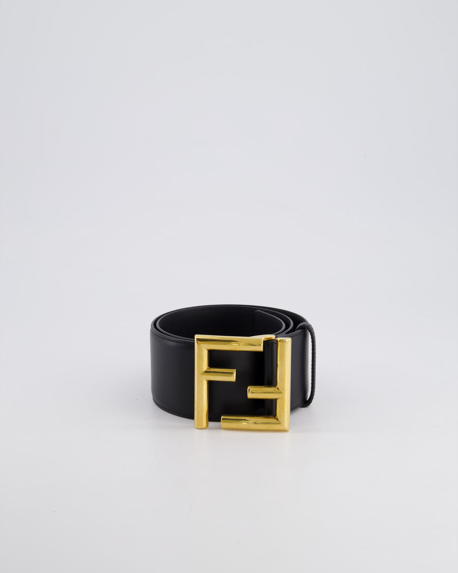 Fendi Black Leather Oversized Belt With Gold FF Logo 70cm