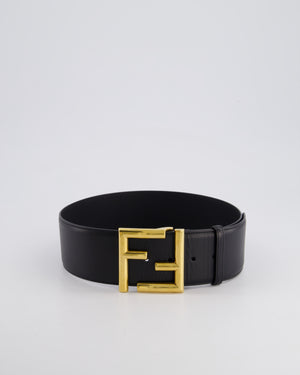 Fendi Black Leather Oversized Belt With Gold FF Logo 70cm