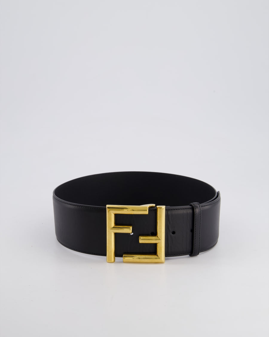 Fendi Black Leather Oversized Belt With Gold FF Logo 70cm