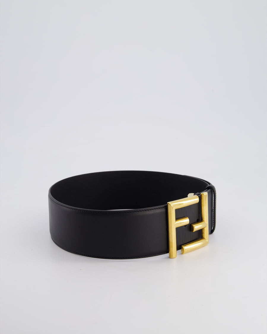 Fendi Black Leather Oversized Belt With Gold FF Logo 70cm