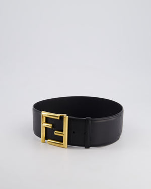 Fendi Black Leather Oversized Belt With Gold FF Logo 70cm