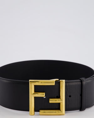 Fendi Black Leather Oversized Belt With Gold FF Logo 70cm