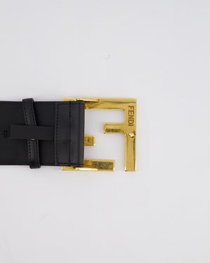 Fendi Black Leather Oversized Belt With Gold FF Logo 70cm