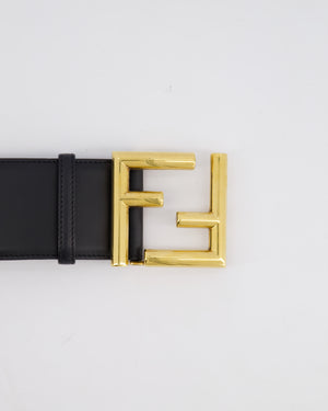 Fendi Black Leather Oversized Belt With Gold FF Logo 70cm