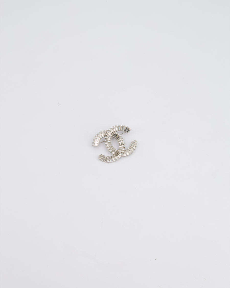 Chanel Silver Crystal Embellished CC Brooch